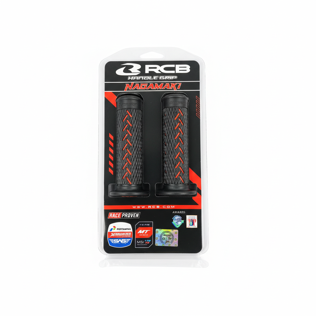 RCB Nagamaki Series Handle Grip (Premium Replica Red)  - Samurai Inspired Anti-Slip Rubber for All Motorcycles