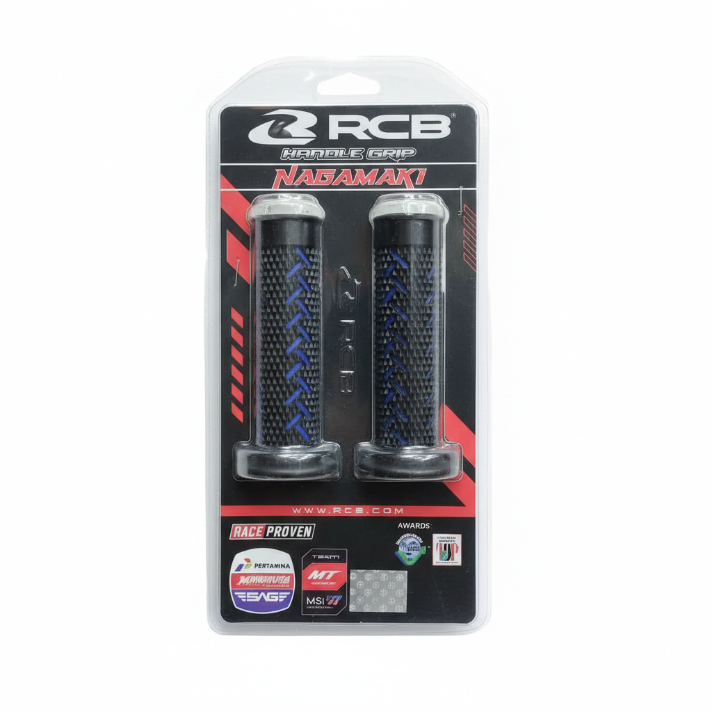 RCB Nagamaki Series Handle Grip (Premium Replica,Blue) - Samurai Inspired Anti-Slip Rubber for All Motorcycles